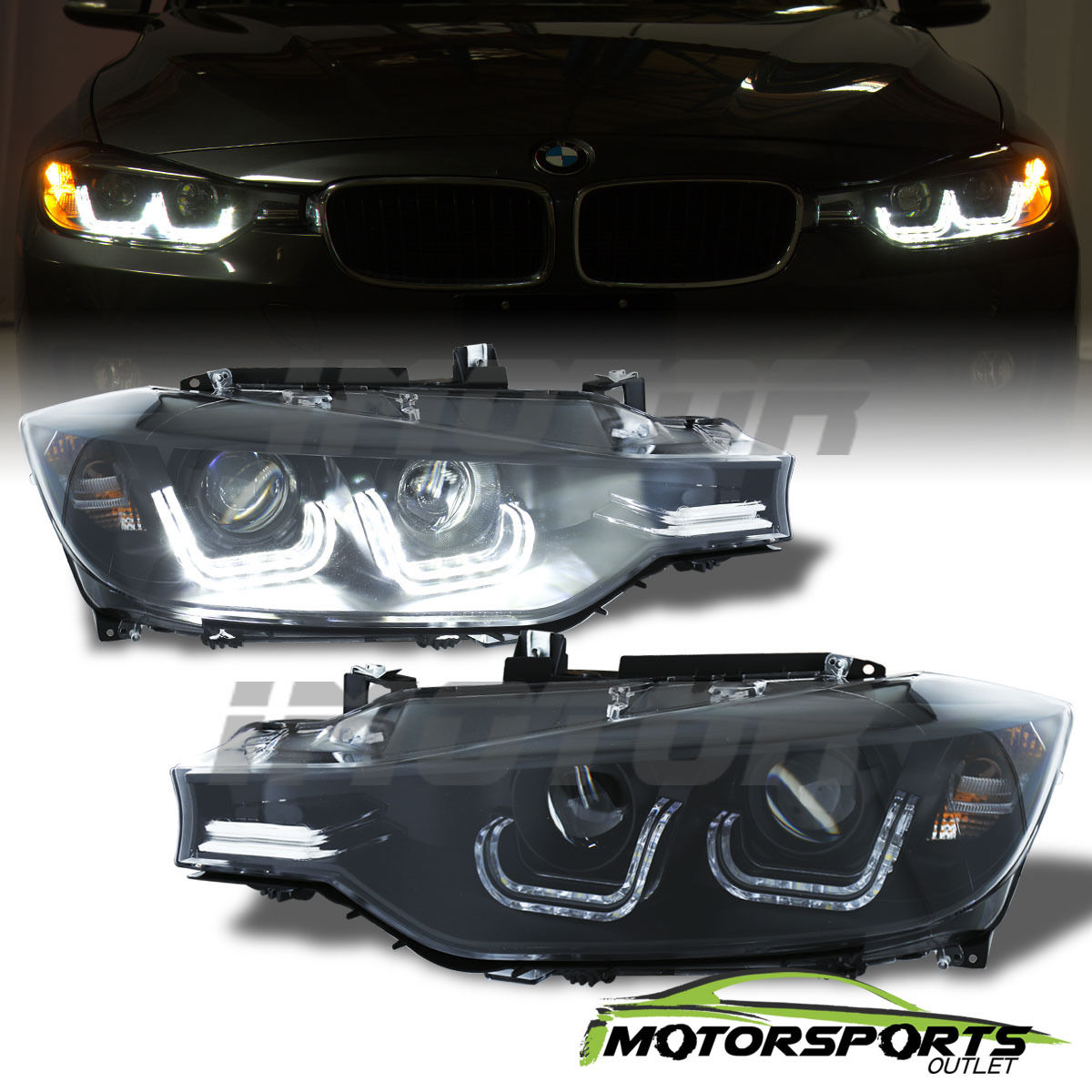 ヘッドライト [U型LED DRLチューブ] 2012 2013 2014 BMW 3シリーズF30 4Drプロジェクターヘッドラ
